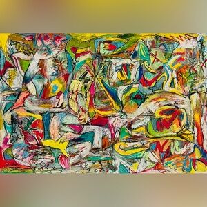 Untitled abstract #7, mixed media on wall board approximately 15 x 27